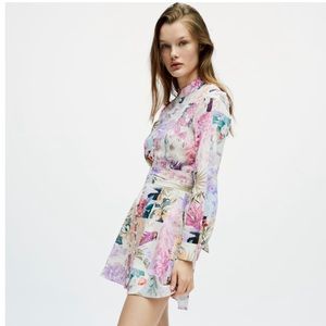 Zara Floral Print Linen Mini Dress NWT